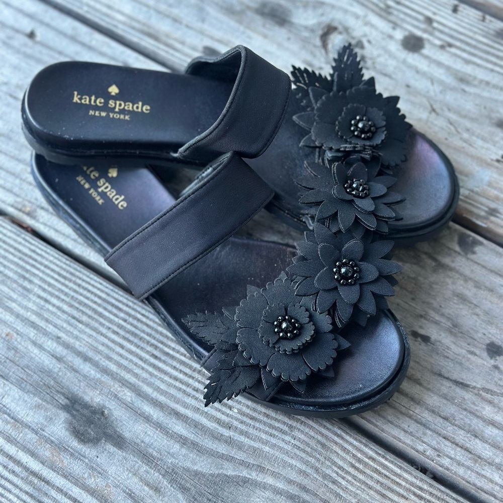 Kate Spade Black Floral Embellished Sandals